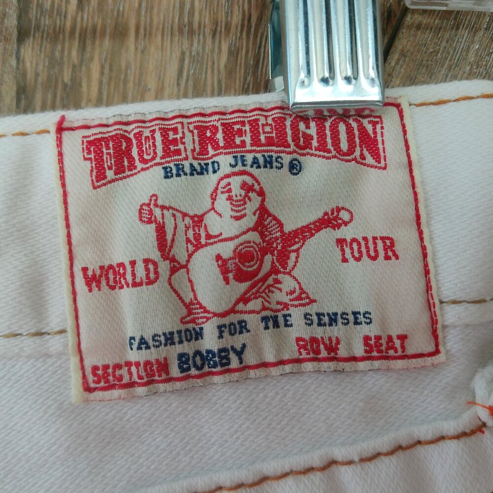 TRUE RELIGION Godiva Bobby Jean Shorts Size 27 White Custom Cut Off Embroidered - Picture 5 of 10